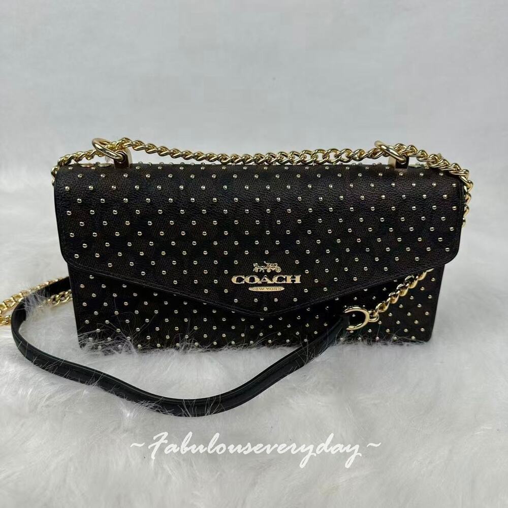 Coach Klare Envelope Crossbody Bag In Signature Canvas With Rivets Walnut CDB22